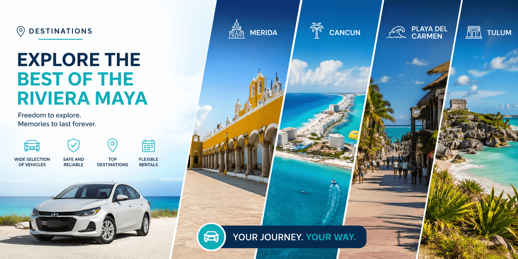 Top Destinations to Explore by Rental Car in Cancun, Playa del Carmen, Tulum and Mérida