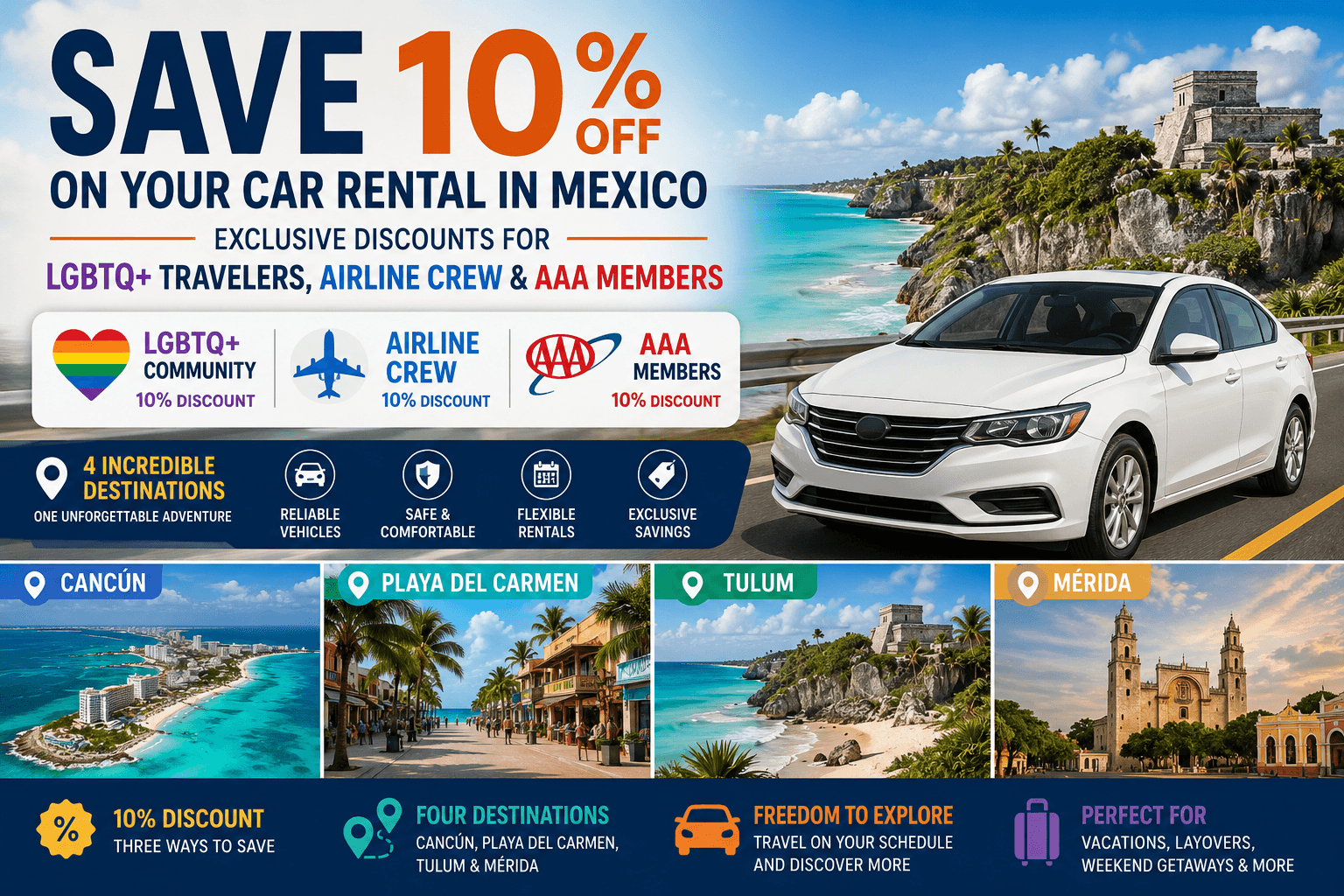 Save 10% on Your Car Rental: Exclusive Discounts for LGBTQ+ Travelers, Airline Crew & AAA Members